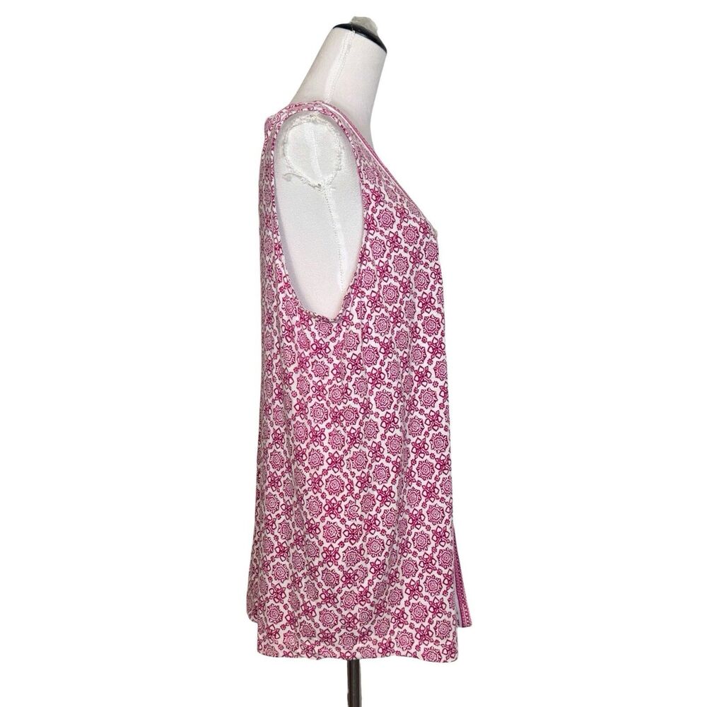 J. Jill Moroccan Tile Button Front V-neck Tunic Top Size L Pink White Sleeveless - Picture 4 of 8